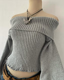 Tineit Fashion Y2K Autumn/Winter sexy single shoulder sweater knitwear women's fashion long sleeved strapless grey knitwear tops Emo