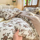 Tineit European style floral washed cotton four piece bedding set, student dormitory bedding set, bed sheets, pillowcases, three piece