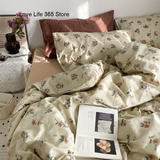 Tineit Floral Bedding Set Skin Friendly Nordic Style Duvet Cover With Pillowcases INS Flat Bed Sheet Soft Polyester Comforter Sets