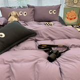 Tineit Ins Purple Black Big Eye Solid Color Bedding Set Girls Boys Double Size Flat Sheet Duvet Cover Pillowcase Bed Linen Home Textile