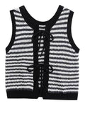 Tineit Knitted Lace Up Contrast Color Tank Sweater Women Sleeveless O-neck Casual Chic 2025 Autumn Vests All-match Basic Tops Street