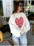 Tineit Oversize Heart Knitted Sweater Women O-neck Long Sleeve Casual Long Sleeve Pullover Female 2025 Autumn Long Sleeve Jumper Top