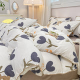 Tineit INS Girls Cherry Bedding Set Soft Washed Cotton Bed Sheet Queen King Size Simple Quilt Cover Pillowcase Bed Linens