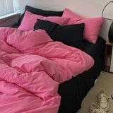 Tineit Korean Style Pink Letter Bedding Set Flat Bed Sheet Pillowcase Twin Full Queen Size Bed Linen Women Girls Duvet Cover No Filling