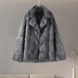 Tineit Fashion Plush Faux Fur Coat Women Casual Luxury Turn-down Collar Button Long Sleeve Overcoat 2025 Winter Chic Tops Lady Jacket