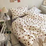 Tineit Ins Heart Duvet Cover Set New No Filler Flat Sheet Pillowcases Floral Single Double Full Size Soft Home Totel Bedspread