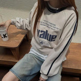 Tineit Vintage Letter Print Round Neck Sweatshirt