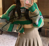 Tineit 2024 Fall Fashion Contrast Color Stripe Loose Crop Sweater