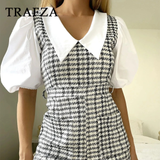 cold weather outfits Tineit 2024 Spring Summer Casual Women Playsuits Fashion Vintage Plaid High Waist Sashes Slim Streetwear Ladies Playsuits