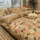 Tineit Pastoral Floral Rose Bedding Sets Flat Bed Sheet Duvet Cover Single Double Full Queen King Bedclothes Ins Pure Bedroom Linen