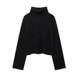 thanksgiving outfit Tineit Casual Knitted Solid Turtleneck Sweater Women Winter Loose Short Pullover Sweaters Female Autumn Warm Chic Simple Knitwear