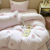 Tineit Ins Cartoon Cute Towel Embroidery Washed Cotton Four-Piece Set Quilt Cover Set Bed Sheet Three-Piece Set Bedding Set