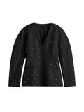 Tineit Diamonds Luxurious Slim Female Jacket 2025 Spring Elegant Hidden Buckle Long Puff Sleeve Coat Female Black Fashion Outwear