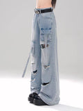 christmas outfit Tineit Women Light Blue Y2k Baggy Ripped Jeans Harajuku Aesthetic Japanese 2000s Style Denim Trousers Vintage Jean Pants Trashy Clothes