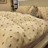 Tineit Ins Style Bedding Set Fashion Cream Pastoral Full Queen Size Duvet Cover No Filling Flat Sheet Pillowcase Kit Kawaii