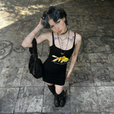 Tineit Female Clothing Goth Gothic Dress Midi Dresses Punk Harajuku Black Mini Dress Rock Emo Y2k Clothes Graphic Party Short Women's