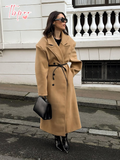 Tineit 2025 Fashion Solid Double-breasted Wool Blend Overcoat Elegant Women's Lapel Collar Full Sleeve Jacket Female Chic Loose Outwear