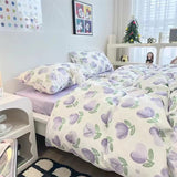 Tineit Floral Korean Style Duvet Cover Set No Filler Pillowcase Flat Sheet Twin Queen Size Boys Grils Romantic Bedding Kit