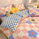 Tineit Checkerboard Bedding Set No Comforter Quilt Duvet Cover Pillowcase Flat Sheet Single Queen Size Polyester Bedclothes