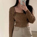 thanksgiving outfit Tineit Knitted Sweater Two-Piece Set Women Fall Sexy Camis Shawl Chic Harajuku Solid Slim High Street Jumpers One Button Skinny Shirt