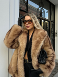 Tineit Faux Fur Fashion Coat Women Turn-down Collar Loose Single Breasted Thicken Warm Jacket Female 2025 Winter Chic Street Outwear