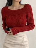 Tineit Solid Lapel Neck Slim Knit Sweater