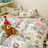 Tineit Cute Cartoon Bedding Set Ins Style Duvet Cover Without Comforter Pillowcases Flat Sheet New Arrival Soft Bed Linens