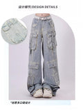 christmas outfit Tineit Women's Light Blue Y2k Cargo Jeans Harajuku Denim Trousers Aesthetic Y2k Jean Pants Vintage Japanese 2000s Style Trashy Clothes