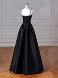 Tineit Elegant Black A-Line Satin Long Prom Dress Long Prom Dress B  (PRE-ORDER)