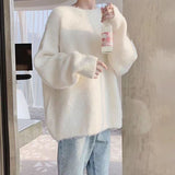 thanksgiving outfit Tineit O-Neck Solid Sweater Women Sweet Basic Loose Lazy Soft Knitted Pullover Korean Fashion Casual Fall Winter Pretty Style Jumpers