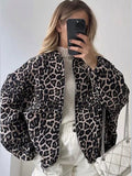 Tineit Leopard Zipper Bomber Jacket Women High Street O-neck Oversize Printed Outerwear 2025 Autumn Chic Female All-match Coat Tops