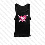 Tineit Y2K clothes skull graphic grunge baby tee Crop Top 2000s Streetwear Harajuku Goth Short Sleeve T-shirt Skeleton print clothes