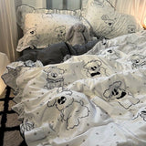 Tineit Korean Style Ink Butterfly Bedding Set Summer Ice Silk Cool 4pcs Bed Sheet Set Duvet Cover 2 Pillowcases For Girls