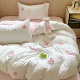 Tineit Ins Cartoon Cute Towel Embroidery Washed Cotton Four-Piece Set Quilt Cover Set Bed Sheet Three-Piece Set Bedding Set