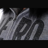 Tineit Y2K Winter Short Fashion Loose Letter Printing Streetwear Hoodie Zipper Pocket Grey Pure Colour Outerwear Fashion Punk Hiphop