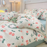 Tineit INS Girls Cherry Bedding Set Soft Washed Cotton Bed Sheet Queen King Size Simple Quilt Cover Pillowcase Bed Linens