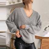 thanksgiving outfit Tineit Casual Knitted V-neck Sweaters Women Vintage Loose Solid Thin Pullover Sweater Female Autumn Soft Chic Daily Street Outwear