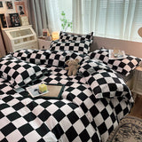 Tineit Checkerboard Bedding Set No Comforter Quilt Duvet Cover Pillowcase Flat Sheet Single Queen Size Polyester Bedclothes