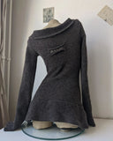 Tineit Y2K Autumn-winter Vintage off-the-shoulder Sweater Dress Elegant long-sleeved knit dress Sexy casual warm grey dress for ladies