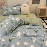 Tineit Kawaii Bedding Set Kids Adult Flat Sheet Duvet Cover Pillowcase Single Double Full Size Bed Linen Floral Cherry Home Textile