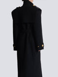 Tineit Fashion Women's Stand Collar Woolen Overcoat With Belt Elegant Black Double Breasted Long Sleeve Jacket 2024 Lady Street Outwear