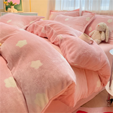 Tineit Winter Double-Sided Milk Coral Fleece Bedding Four-Piece Set Thickened Plush Quilt Three-Piece Flannel Warm Duvet Cover Set