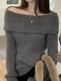 Tineit Solid Off Shoulder Knit Sweater