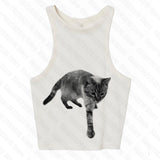 Tineit Aesthetic Short Sleeve T-Shirt Y2k Clothes Gothic Emo Girl Croped Tops Fun Kitten Print Vintage Women Casual Baby Tee Streetwear