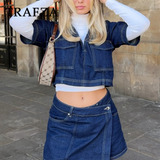 cold weather outfits Tineit 2024 Spring Summer Casual Denim Women Suits Fashion Pockets V Neck Pullover Half Sleeve Shirts+Chic Mini Shorts Skirts