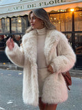 Tineit Faux Fur Luxury Coat Women Turn-down Collar Loose Single Breasted Elegant Outwear Female Winter Street Furry Long Sleeve Jacket