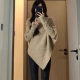 thanksgiving outfit Tineit Irregular Knit Pullover Women Fashion Lazy Loose Solid Elegant Turtleneck Sweater Chic Vertical Pit Strip Harajuku Y2K Jumpers