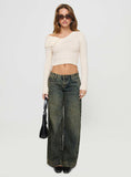 Tineit-Ribbon Stamp Wide Leg Jeans Antique Wash