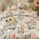 Tineit Cute Kids Duvet Cover Pillowcase Flat Sheet Kit No Filling Rabbit Flowers Panda Single Queen Size Bedding Set for Girls Boy Gift