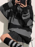 Tineit Stripe Splice Hooded Baggy Knit Sweater